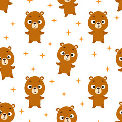 Cute little bear seamless childish pattern. Funny cartoon animal character for fabric, wrapping, textile, wallpaper, apparel. Vector illustration
