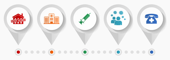 Health and medicine vector icons, hospital flat design web pointers collection, business concept infographic template