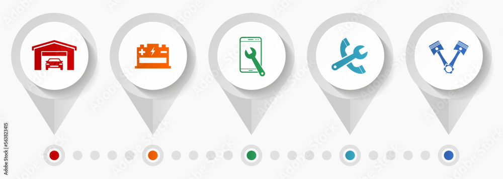 Poster workshop vector icons, car service flat design web pointers collection, business concept infographic