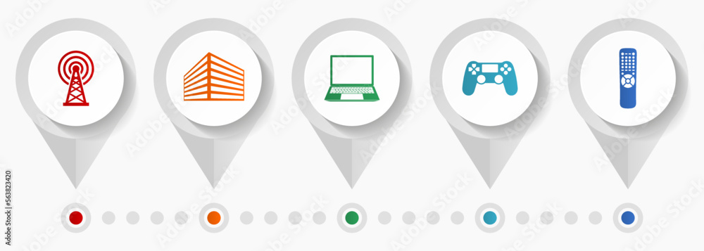 Poster technology vector icons, communications flat design web pointers collection, business concept infogr