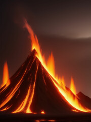 Volcano eruption at night. Generative AI