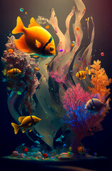 Fototapeta na wymiar underwater world colorful fish illustration