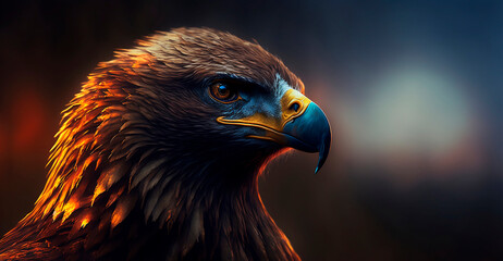 Naklejka premium close up portrait of majestic eagle on dark background