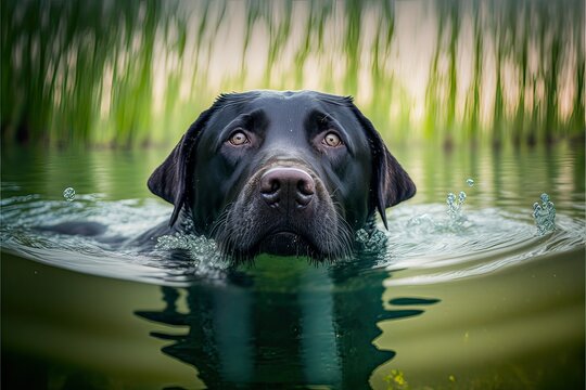 Labrador Retriever, Dog swimming in lake (Ai generated)