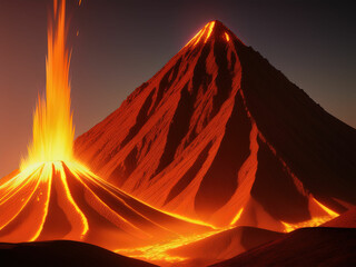 Volcano eruption at night. Generative AI