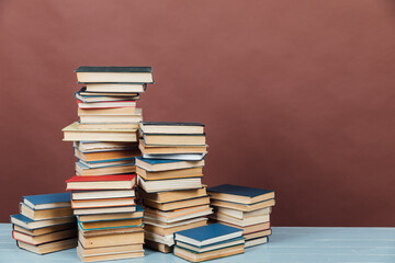 stacks of educational books university school library