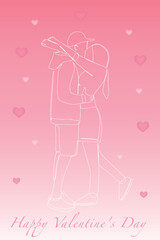 Postcard Happy Valentine's Day. Silhouette of hugging lovers. Embrace of a man and a woman. Vector illustration.