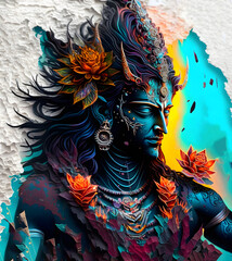 hindu lord shiva, colorful god shiva painting.