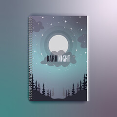 ILLUSTRATION OF DARK NIGHT BOOK COVER DESIGN, DARK HORROR NIGHT WITH MOON, CLOUDS AND TREES book cover