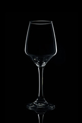 Empty tall wine glasses on black background, isolated