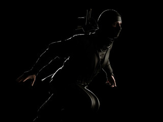 Ninja running in the dark. 3D Illustration. © pictosmith