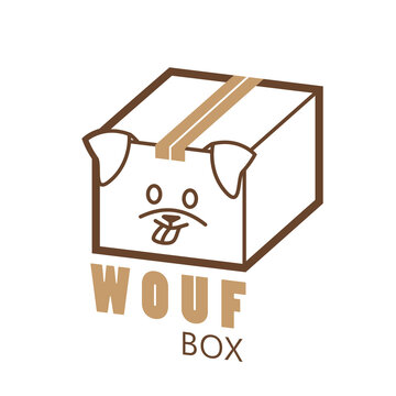 "Cute Dog transporting cardboard package illustration" For logo, shipping - delivery company illustration, pet shop - cutout, with no background