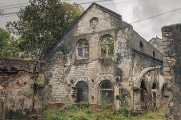 Jaffna, Sri Lanka - March 6th, 2022 :  The abandoned old Kachcheri or Dutch Secretariat in Jaffna, Sri Lanka