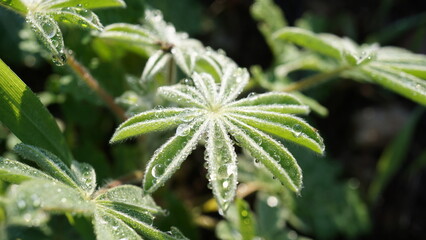 A green plant with rain drops in the hiking area Tel Sokha in Israel in the month of January