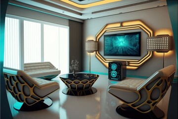 futuristic living room interior made with generative ai