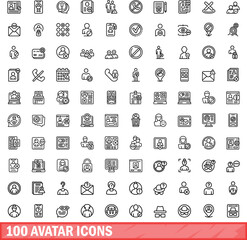 100 avatar icons set. Outline illustration of 100 avatar icons vector set isolated on white background