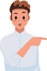 A man character pointing his finger in different directions  , A business man wearing white shirt with points at something.