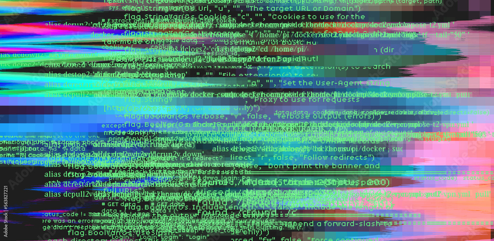 Aufkleber Screen with glitched and distorted data. Concept of a programming and IT science.