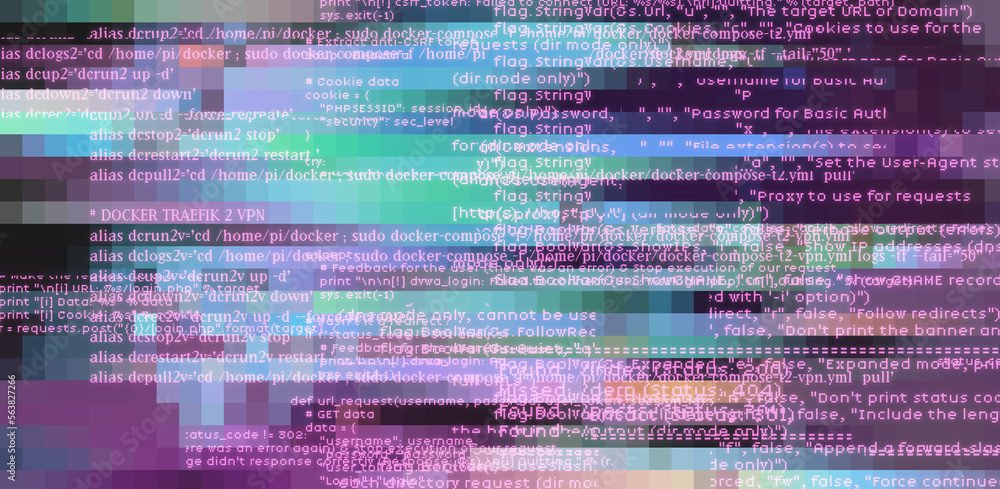 Aufkleber Abstract technology background with glitched code. Concept of a programming and IT science.