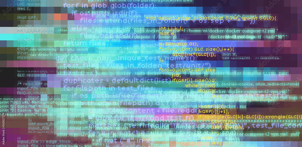Leinwandbilder Abstract technology background with glitched code. Concept of a programming and IT science.