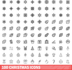 100 christmas icons set. Outline illustration of 100 christmas icons vector set isolated on white background