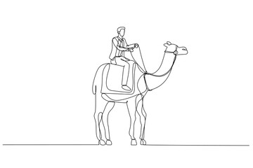 businessman riding on camel concept of diverse and strong business. Single continuous line art style
