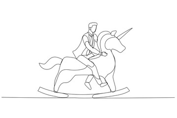 Fototapeta na wymiar businessman riding unicorn horse. Concept of startup up business and creative idea. Single continuous line art