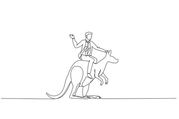 businessman riding kangaroo with suicase metaphor of manager with courage and brave. Single continuous line art