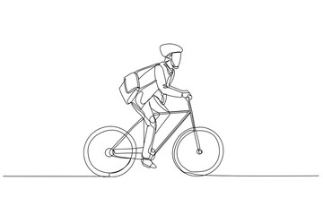 businessman rriding bicycle to office concept of bike to work eco friendly transportation. One line art style
