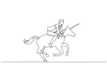 businessman riding unicorn ready to expand to new area. One continuous line art style