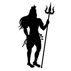 Happy Maha Shivratri, silhouette of Lord Shiva standing with Trishul & Damru 