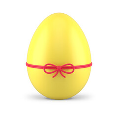 Yellow Easter egg tied by red thread bow elegant festive present decor element 3d icon