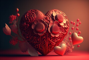Herz aus roten Rosen und Blumen für Valentinstag, Jahrestag oder Hochzeit - KI generiert