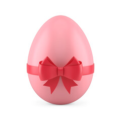 Pink Easter chicken egg tied by red bow ribbon festive religious treat present 3d icon