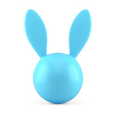 Easter rabbit head blue minimalist sphere with ears 3d icon realistic illustration