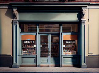 Vintage charming store front with wood carpentry and an elegant retro feel, generative AI