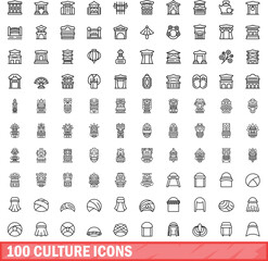 100 culture icons set. Outline illustration of 100 culture icons vector set isolated on white background