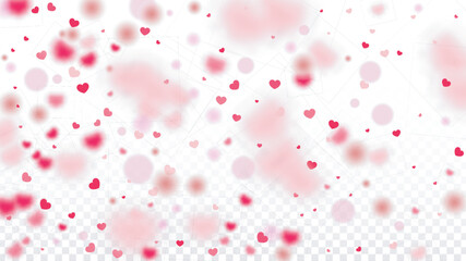 Hearts Confetti Falling Background. St. Valentine's Day pattern. Romantic Scattered Hearts Design Element. Love. Sweet Moment. Gift. Cute Element of Design for Sales or Celebration.