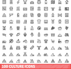 100 culture icons set. Outline illustration of 100 culture icons vector set isolated on white background