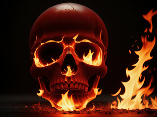 Burning skull on black background. Generative AI