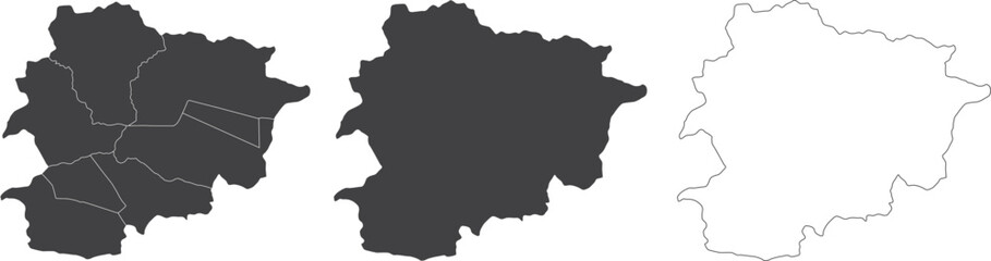 set of 3 maps of Andorra - vector illustrations
