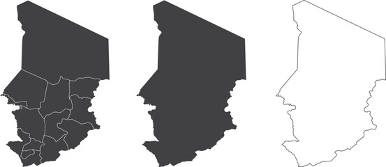 set of 3 maps of Chad - vector illustrations	

