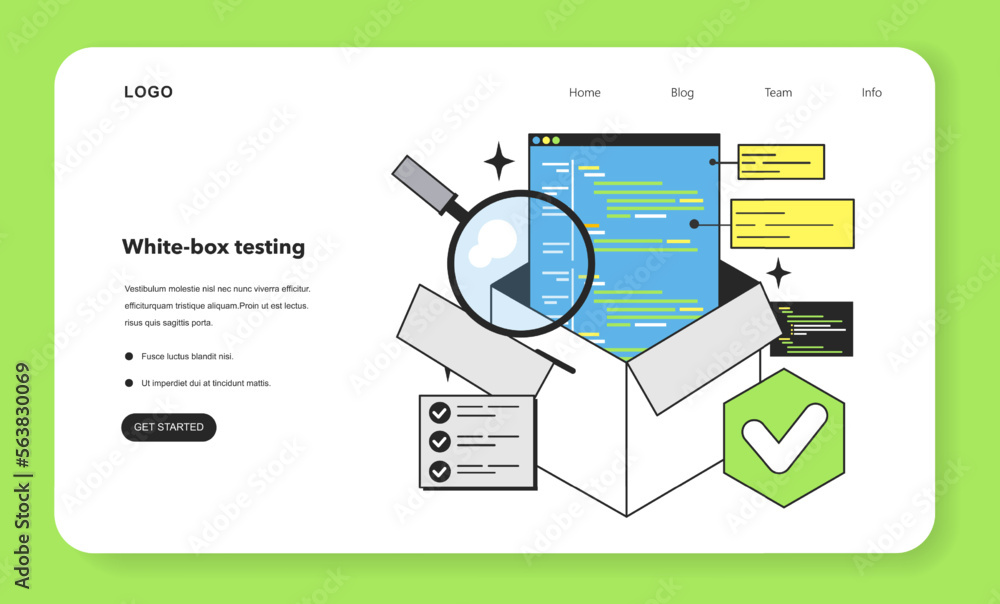 Poster white box testing web banner or landing page. software testing methodology.