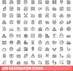 100 destination icons set. Outline illustration of 100 destination icons vector set isolated on white background
