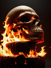 Burning skull on black background. Generative AI