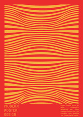 Geometrical Poster Design with Optical Illusion Effect.  Modern Psychedelic Cover Page Collection. Colourful Wave Lines Background. Fluid Stripes Art. Swiss Design. Vector Illustration for Brochure.