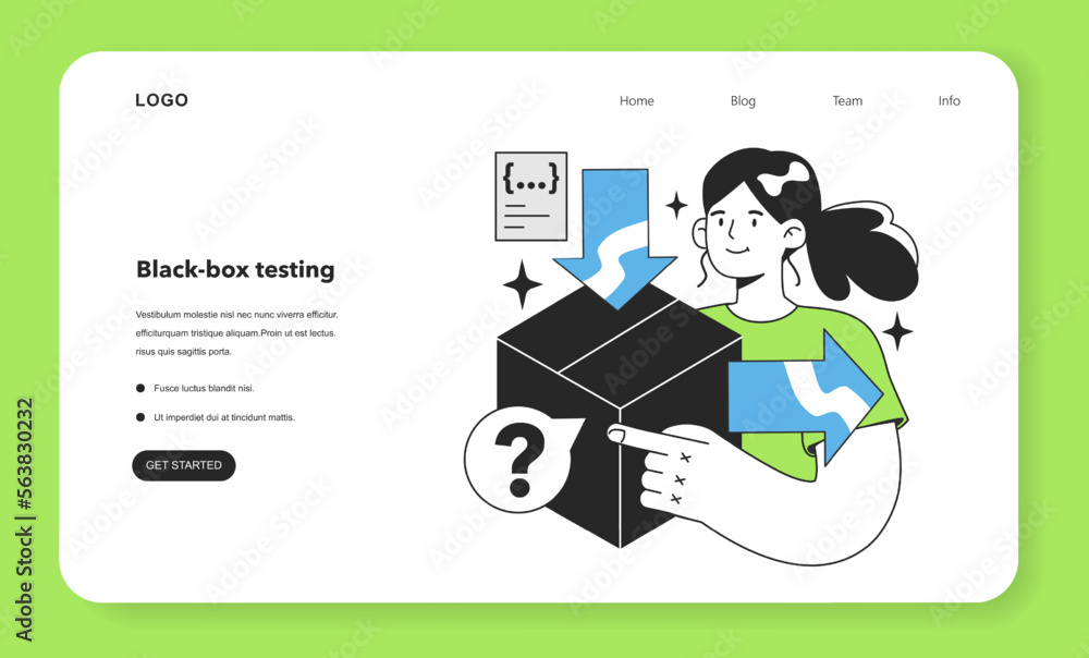 Poster black box testing web banner or landing page. software testing methodology