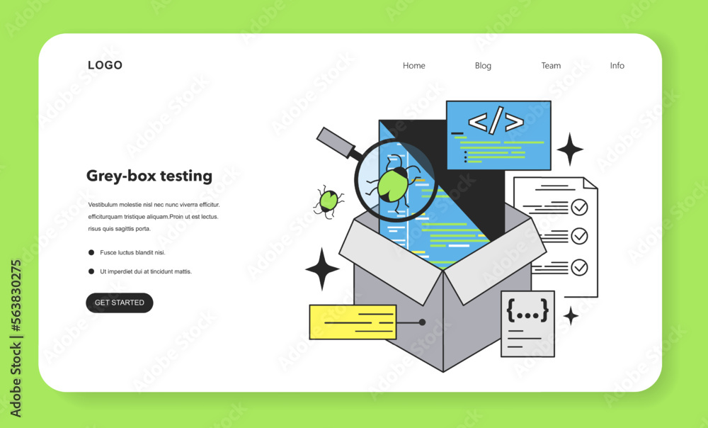Poster grey box approach web banner or landing page. software testing
