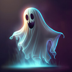 Scary ghost Halloween, dark forces, ghost in the night, Cute ghost character, generative ai