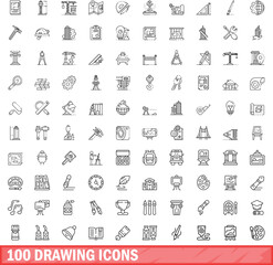 100 drawing icons set. Outline illustration of 100 drawing icons vector set isolated on white background